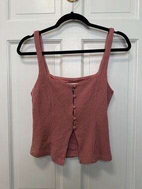SABO Pink Waffle Knit Button Front Tank Top Size Small AUS 8 USA 4